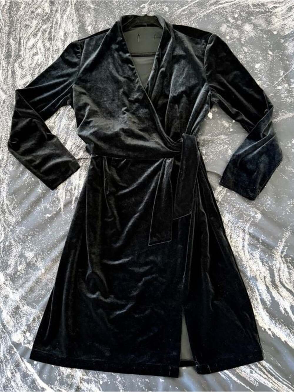 Vintage Black Velvet Midi Long Sleeve Wrap Dress - 90s Goth Victorian Whimsigoth